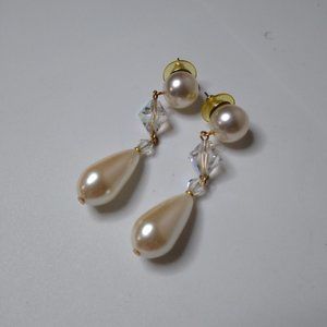 Vintage Cream Colored Beaded Dangle Earrings